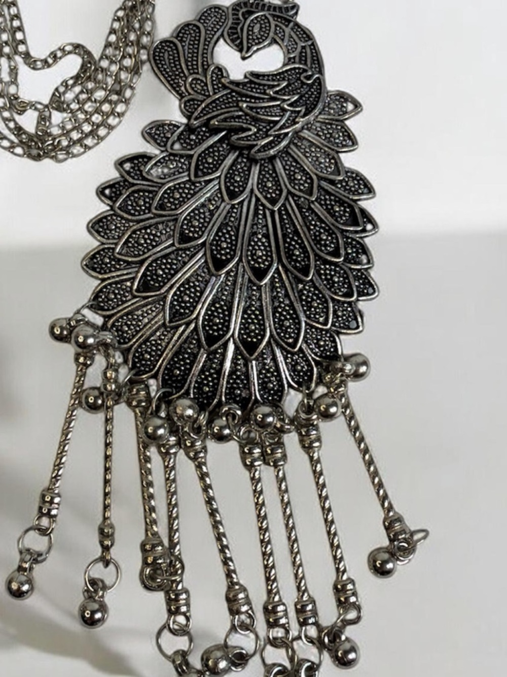 Silver-tone Peacock Pendant Necklace - Women Jewelry